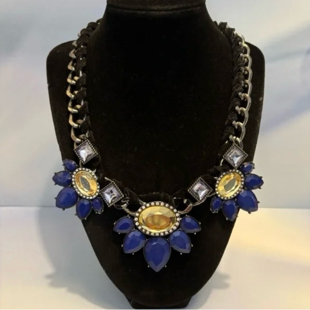 Lani Gunmetal Tone Blue and Gold Statement Necklace